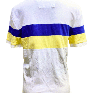 Camisa Blanca con Rayas Azul y Amarillo, Medidas 56cm de ancho y 66cm de largo, Marca NAUTICA, Talla L