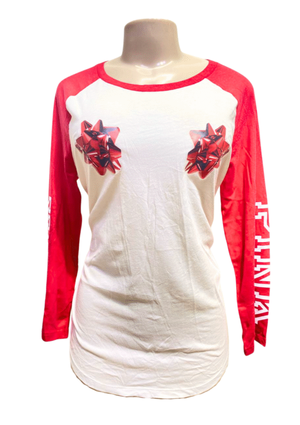 Blusa Blanca con rojo Manga Larga, Medidas 50cm de ancho y 68cm de largo, Marca PINK VICTORIA"S SECRET, Talla L